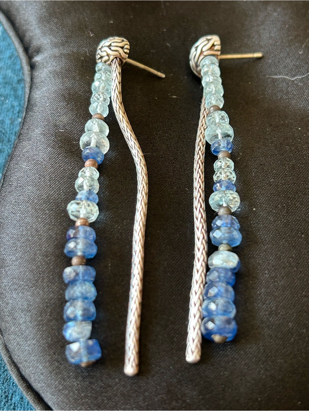 John Hardy Blue stone and 925 silver Beaded Linear Drop Earrings - Picture 6 of 8